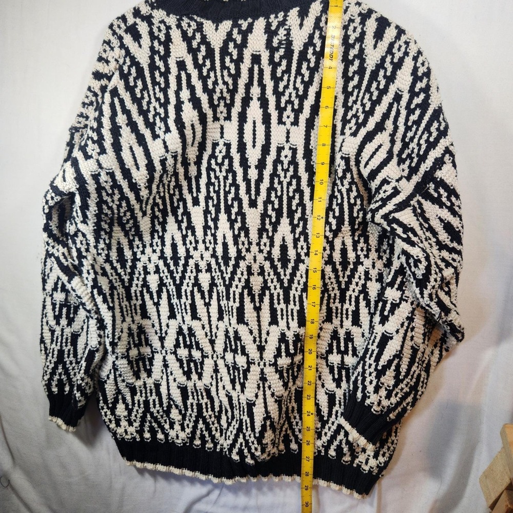 Jacob‎ Vintage Black White Geometric Intarsia Knit Turtleneck Retro Chunky - Picture 5 of 8